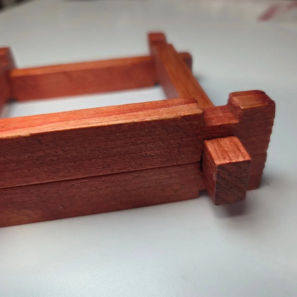 Vintage Red Wooden Building Blocks Square Interlocking Logs Set of 5